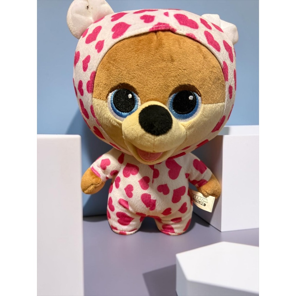 Jiffpom Cutelife Plush Pomeranian Dog in Pink Heart Onesie Pajamas Stuffed Toy